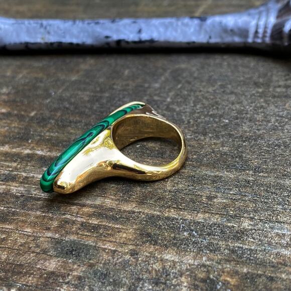NEW Gold & Malachite Deco Statement Ring - Picture 4 of 8